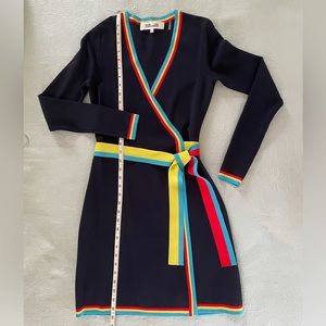 Diane Von Furstenberg Rainbow Trim Alexander Wrap Dress, Size XS